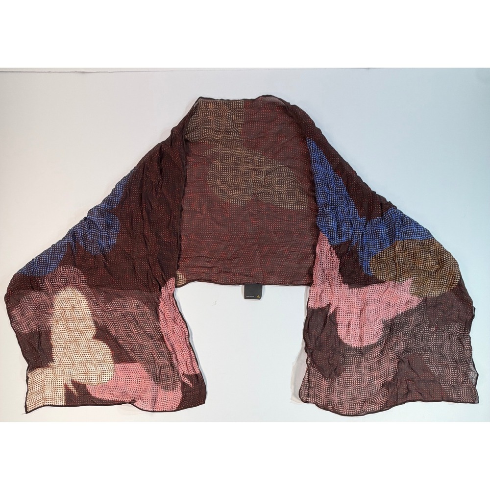 Fendi Silk Scarf Abstract Butterfly Print Burgundy Blue Made in Italy 100% Silk